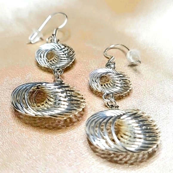 Retro Sterling Silver 925 Double Circle Dangle Earrings Vintage Infinity… - Picture 4 of 5